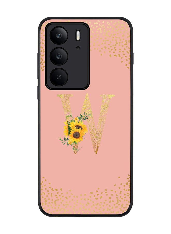 For Realme C75x / C75 4G Case,Slim fit Camera Protection, Shockproof Thin Phone cover  - Custom Floral Monogram - W  (Rose Pink )